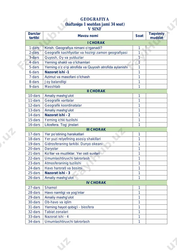 5-sinf geografiya taqvim 2022 — PDF