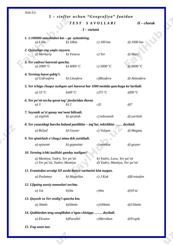 5_sinf_geografiya_fanidan_test_savol — DOCX