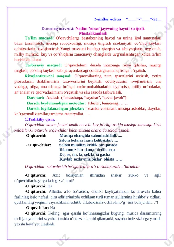 2-5-7 sinflar uchun musiqa ochiq dars — DOCX