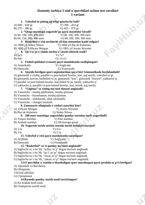 5-sinf 1-variant — DOCX