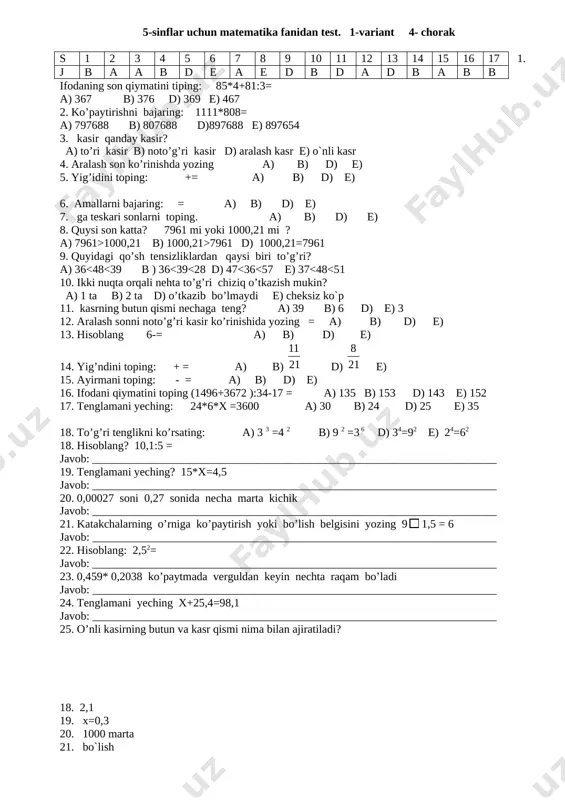 5-sinf 4-chorak_1 var — DOCX