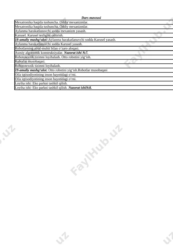 d.roziqova 5-sinf 4-chorak uchun ish reja — XLSX