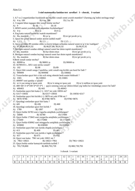 matematika test 5-sinf 1-4 ch — DOCX