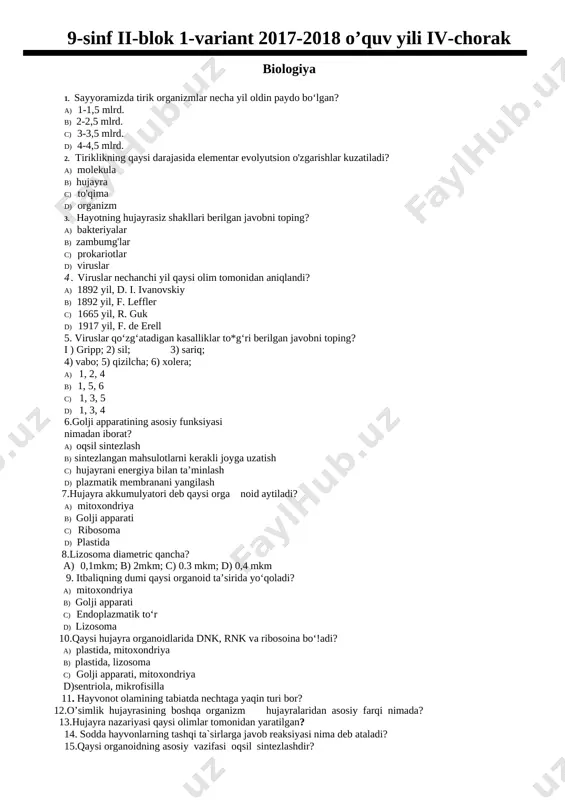 9-sinf ii blok test — DOCX