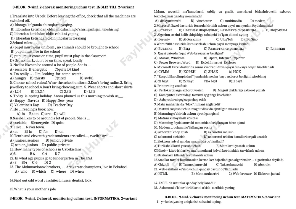 9-sinf 3-blok 2-variant — DOCX