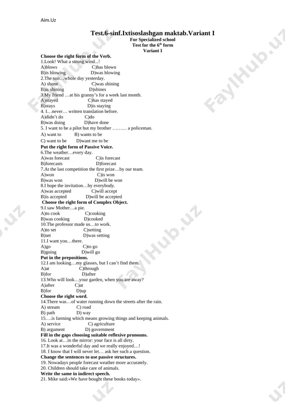 6_7_8_sinflar_ingliz_tili_test_savol — DOCX