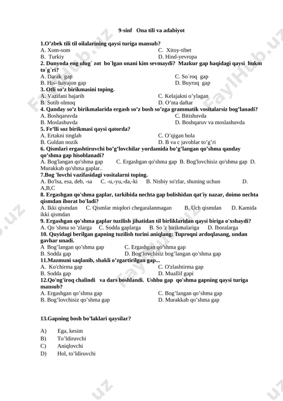 9-sinf ona tili va adabiyot — DOCX