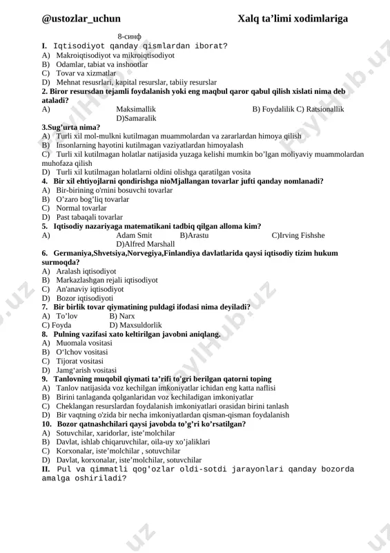 8-9 iqtisod test — DOCX