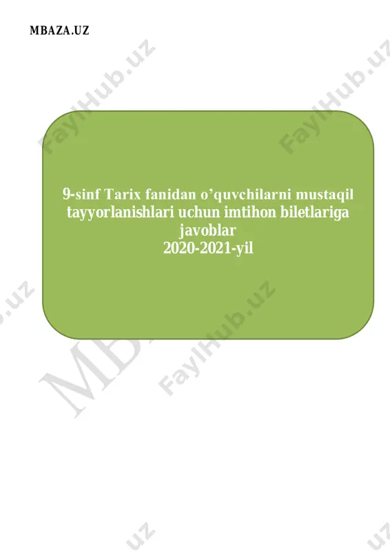 9 sinf tarix 2021 tarix imtihon javoblari — PDF