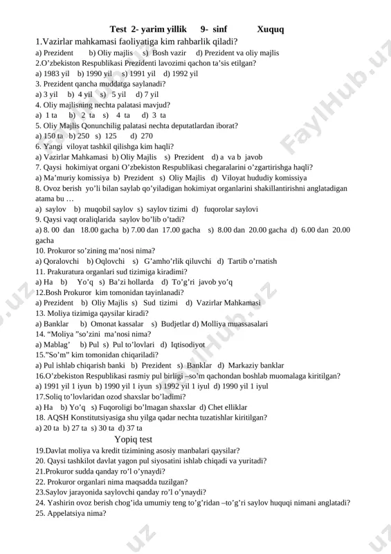 9_sinf_huquq_2_yarim_yillik_test_25_ta — DOCX