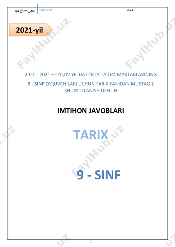 @official_akt 9 sinf tarix javoblar_2021 — PDF