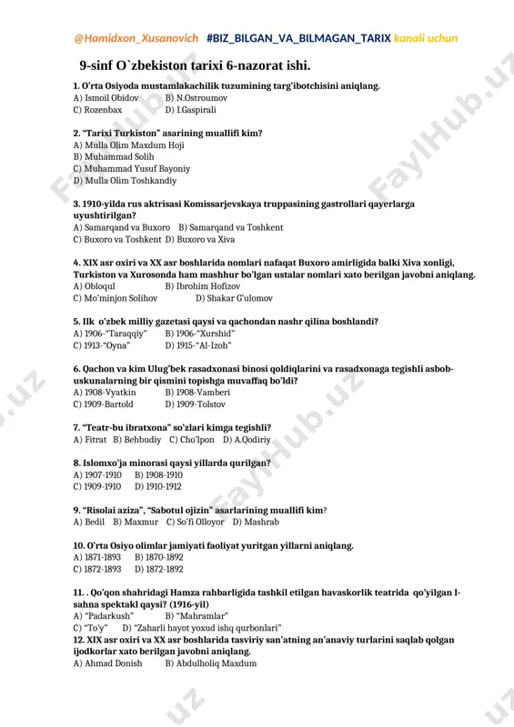9-ozbekiston tarixi.nazorat ishi-6 — DOCX