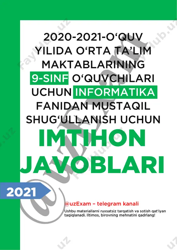9-sinf informatika imtihon javoblari 2021 — PDF