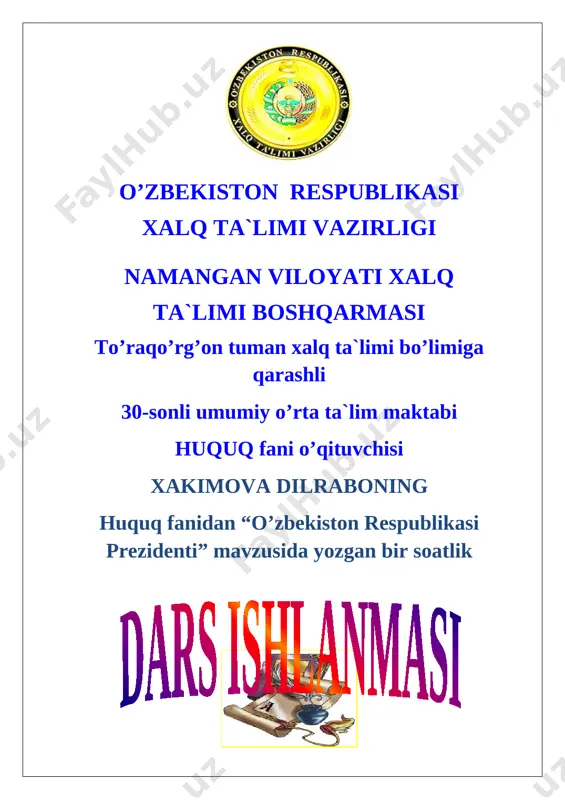 30-m xakimova dilrabo huquq dars ishlanma — DOCX