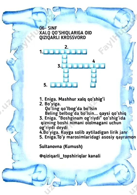 krossvordlar, rasmli testlar. kumush — PDF