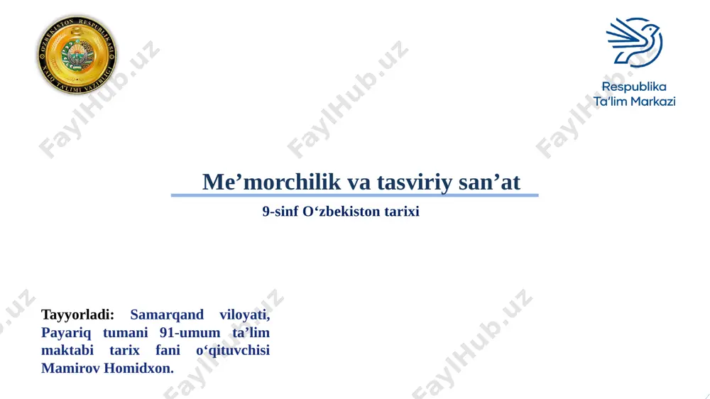 oʻzbekiston tarixi. memorchilik va tasviriy sanʼat — PPTX