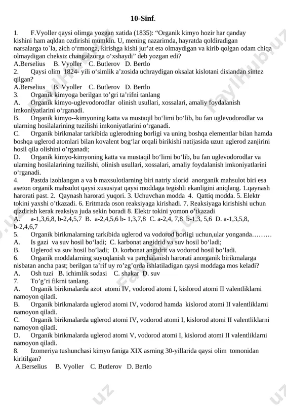 17-maktab to'rabekova sh.kimyo. 9-11 sinf test — DOCX