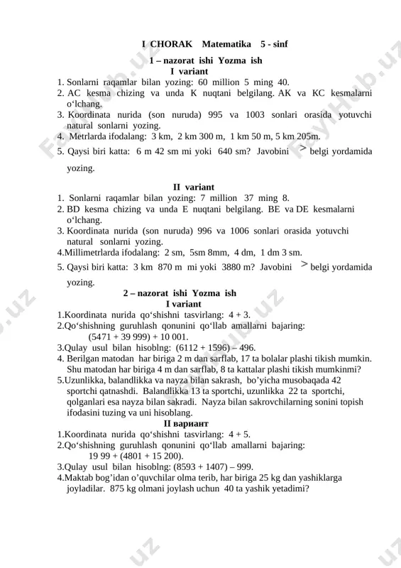 5-11 -- sinflar nazorat ishlari — DOC