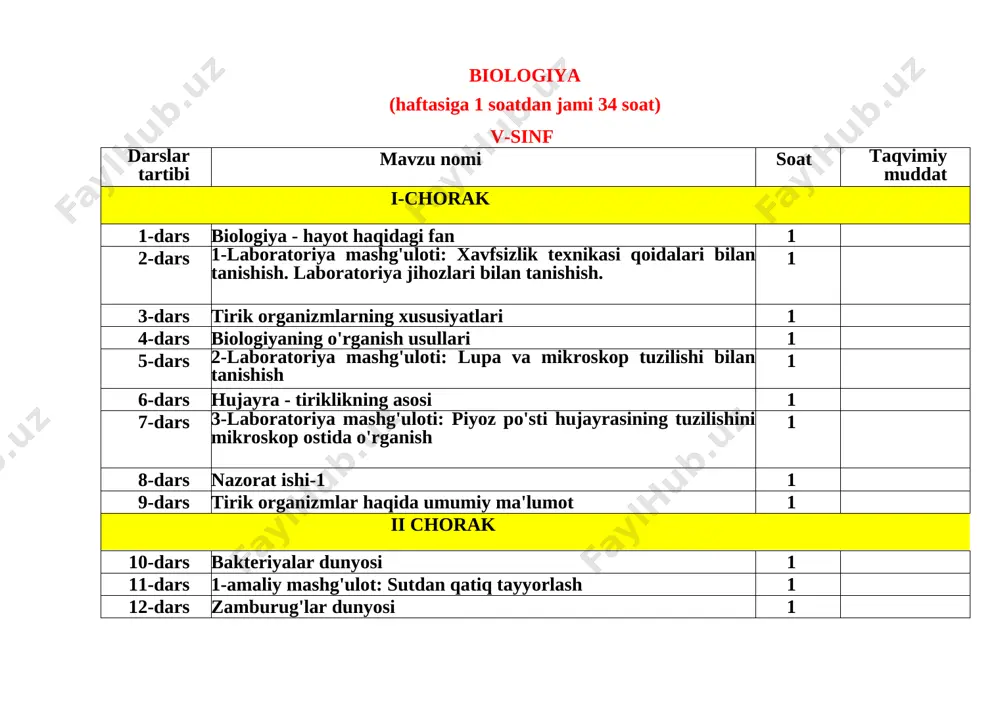 biologiya 5-11-sinflar ish rejasi — DOCX