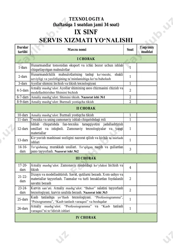 9-sinf 2-yo'nalish (o‘g‘il bolalar) texnologiya — PDF