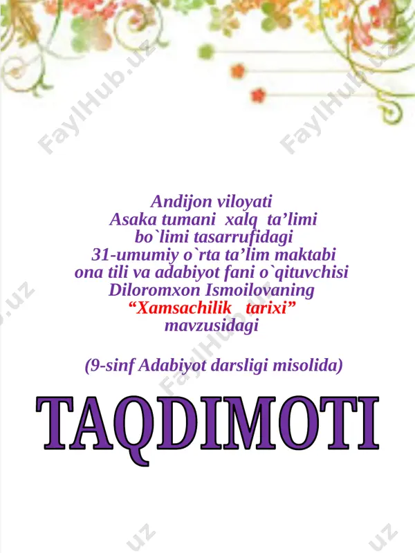 xamsachilik tarixi — PPTX
