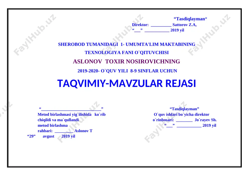 8-9 ish reja texnologiya — DOCX