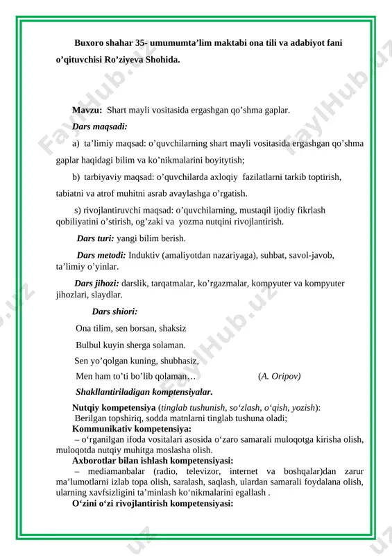 shart mayli vositasida ergashgan qo'shma gaplar — DOCX