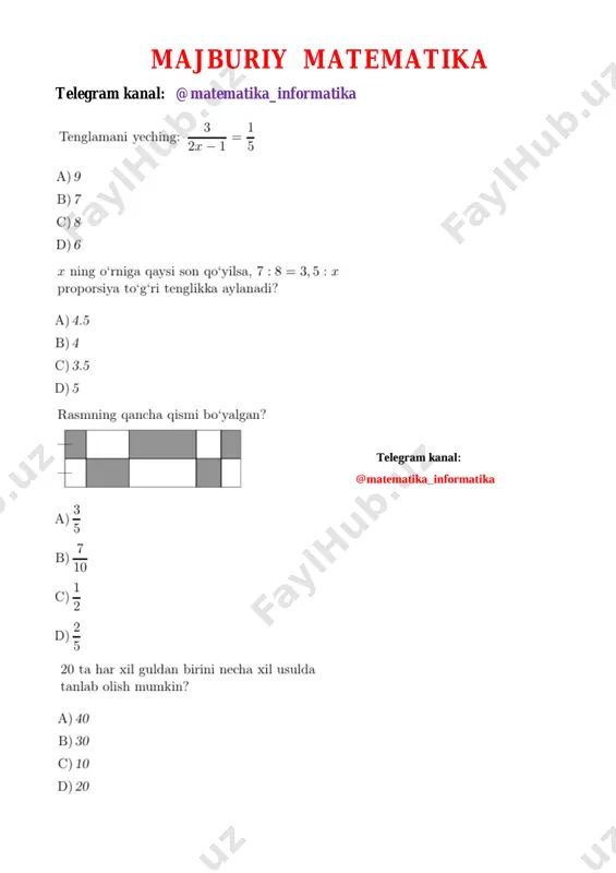 majburiy matematika 2024 test savollari (2-qism) — PDF