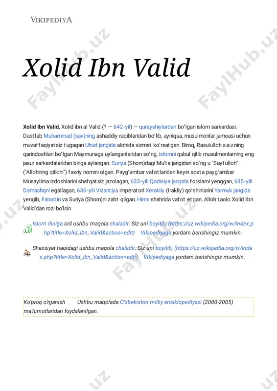 xolid ibn valid - vikipediya — PDF