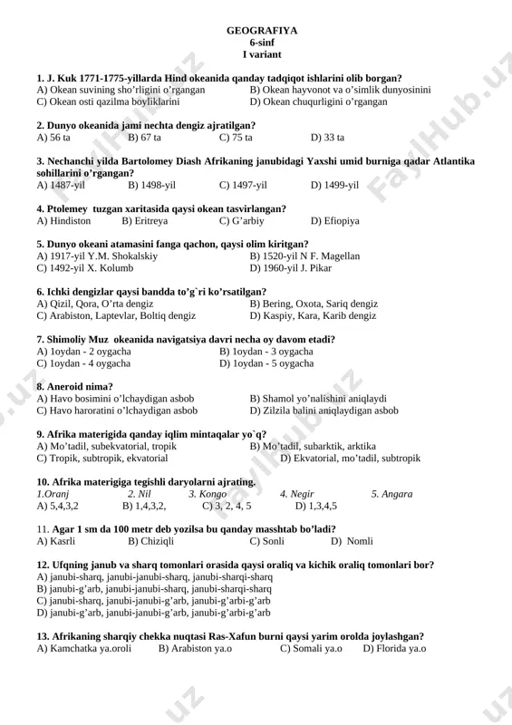 6-7-8-sinf test 1-3-v geografiya umumta'lim uz rus — DOCX