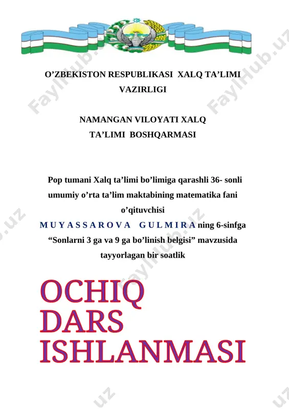 sonlarni 3 ga va 9 ga bo'linish belgisi. — DOCX