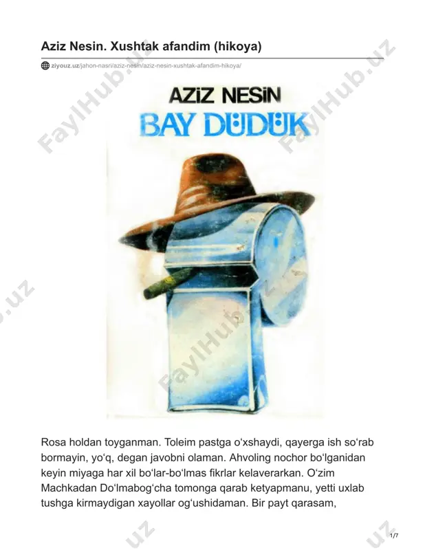 aziz nesin. xushtak afandim (hikoya) — PDF