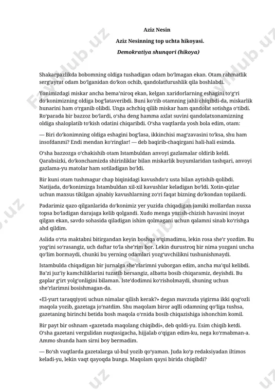 aziz nesin hikoyalar to`plami — DOCX