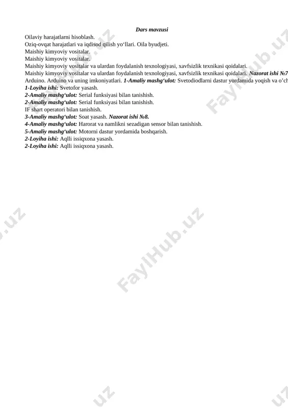 d.roziqova 6-sinf 4-chorak uchun ish reja — XLSX