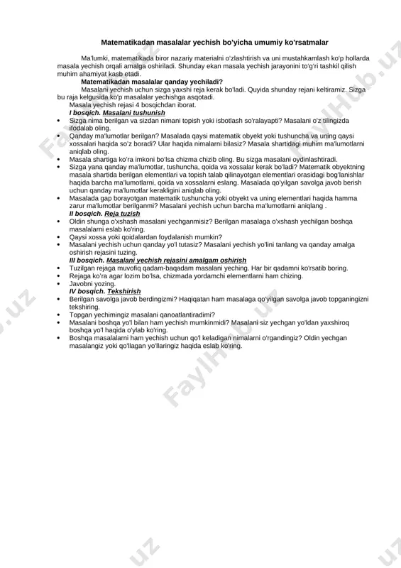 matematikadan masalalar yechish — DOCX