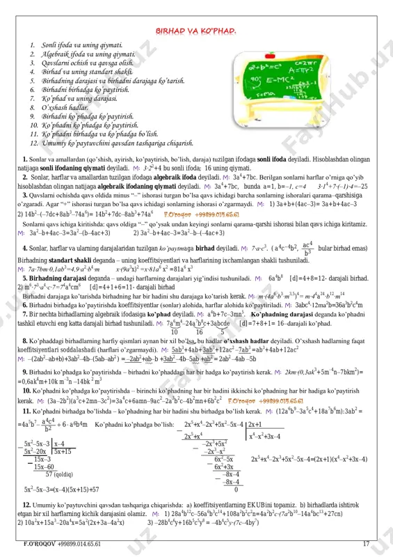 6-mavzu. birhad va ko'phad — PDF