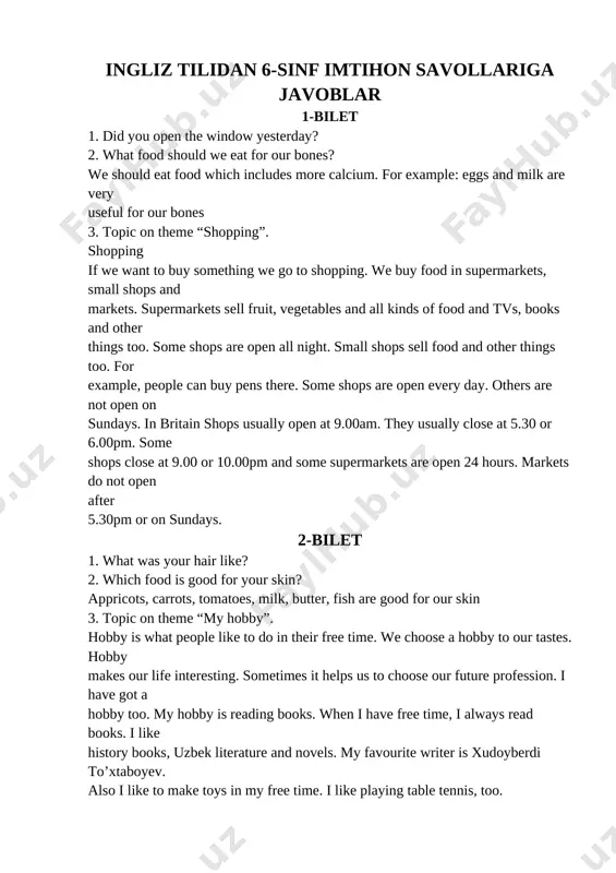 6-sinf ingliz tili javoblari — DOCX