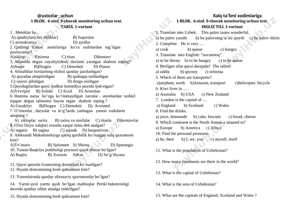 6-sinf 1-blok 1-variant — DOCX