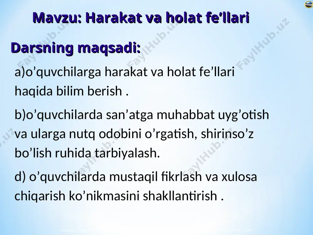 harakat va holat fe'llari — PPT