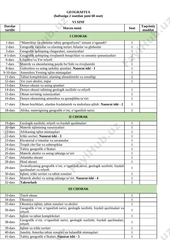 6-sinf geografiya — XLSX