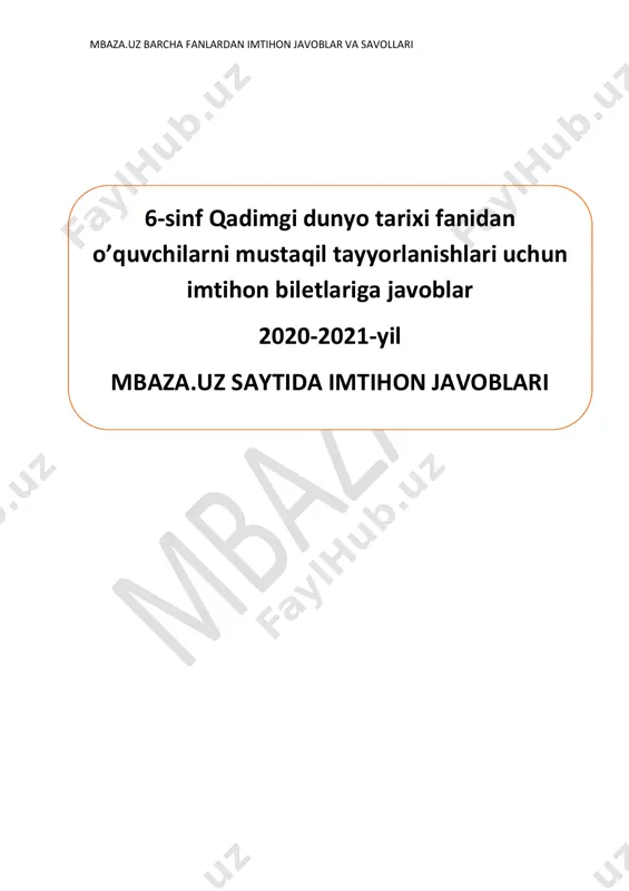 6 sinf tarix 2021 imtihon javoblari — PDF