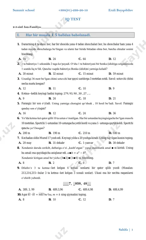 iq-test (3-sinf) — PDF