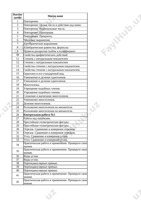7 klass matematika 1 chetv. — XLSX