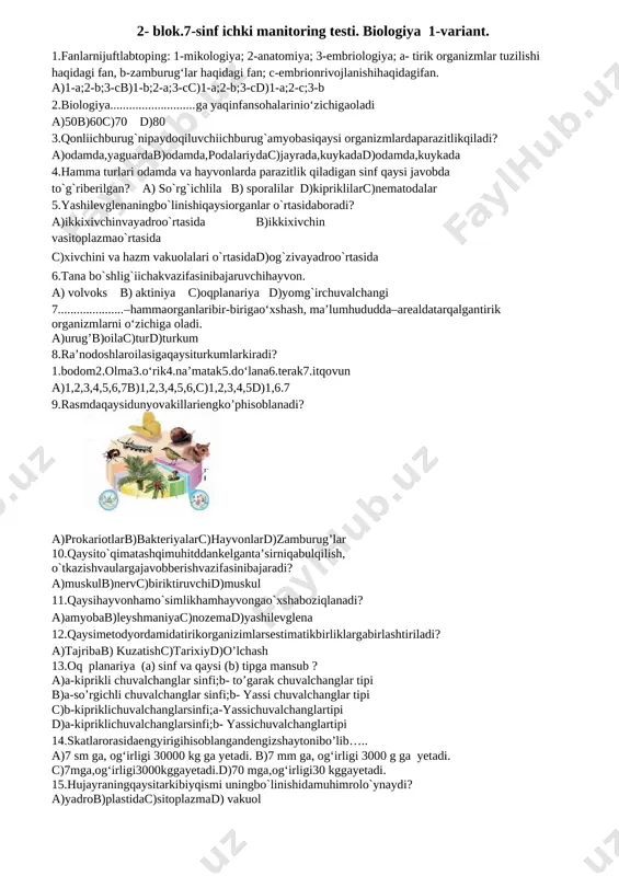 2- blok. 7-sinf ona tili va adabiyot,matematika,ingliz tili — DOCX