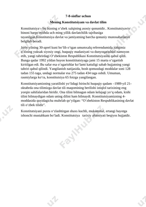 7-8 -sinflar mening konstitutsiyam va davlat tilim — DOCX