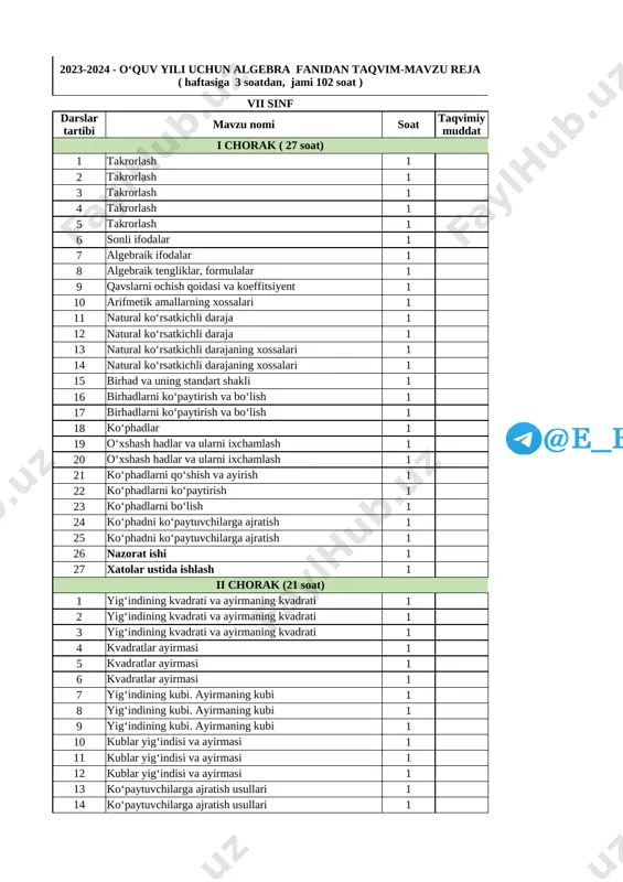7-sinf algebra yillik 2023-2024 @e_baza_ishreja — XLSX