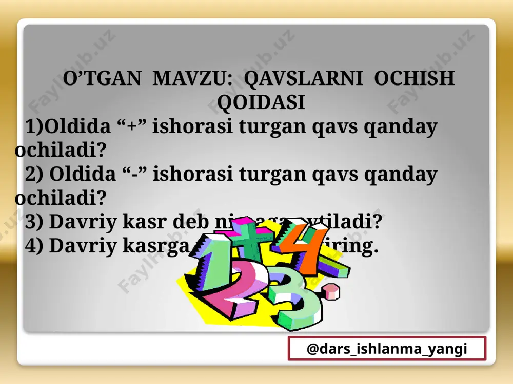 7-sinf algebra 09.qavslarni ochish qoidalari 2+ — PPTX