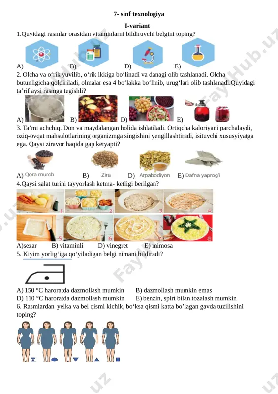 7- sinf texnologiyamonitoring test — DOCX