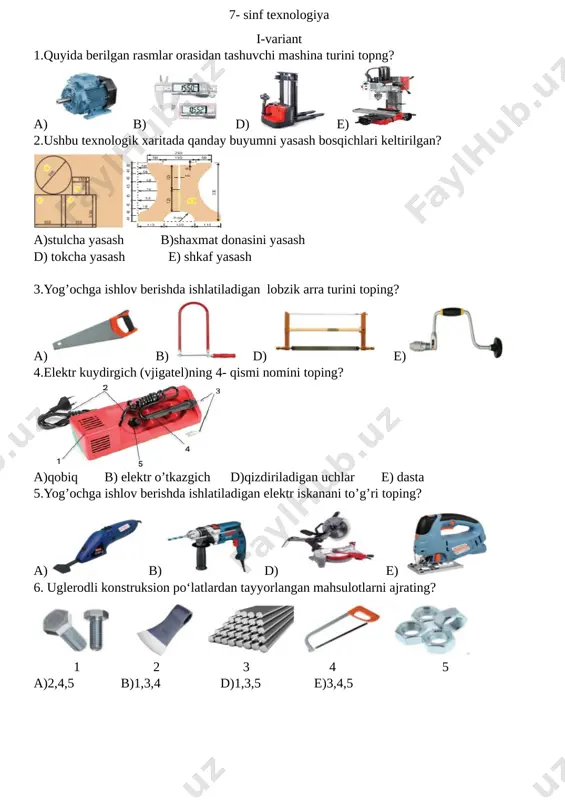 7_sinf_texnologiya_o'g'il_bolalar_rasmli_monitoring_test — DOCX