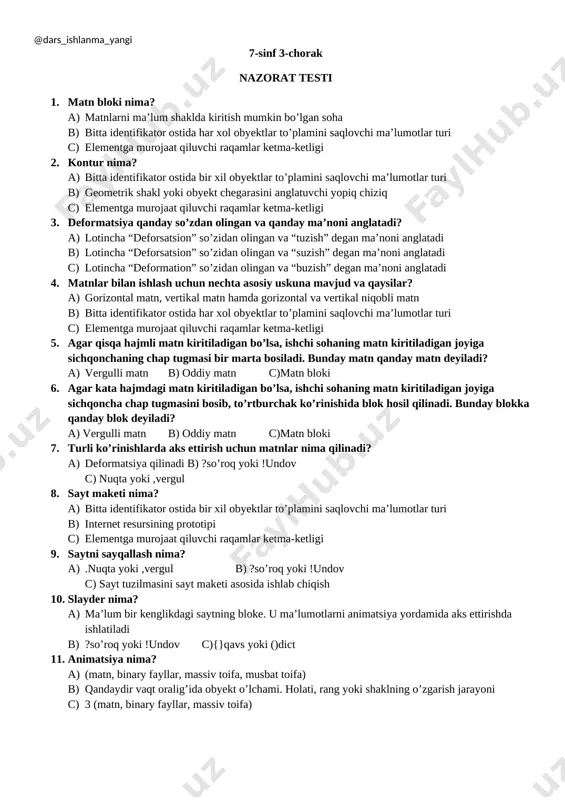 7-sinf informatika 3-chorak testi — DOCX